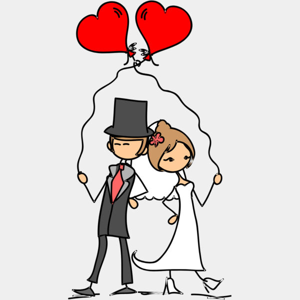 Cartoon Wedding Groom Bride Heart Balloons 5 Thumbnail